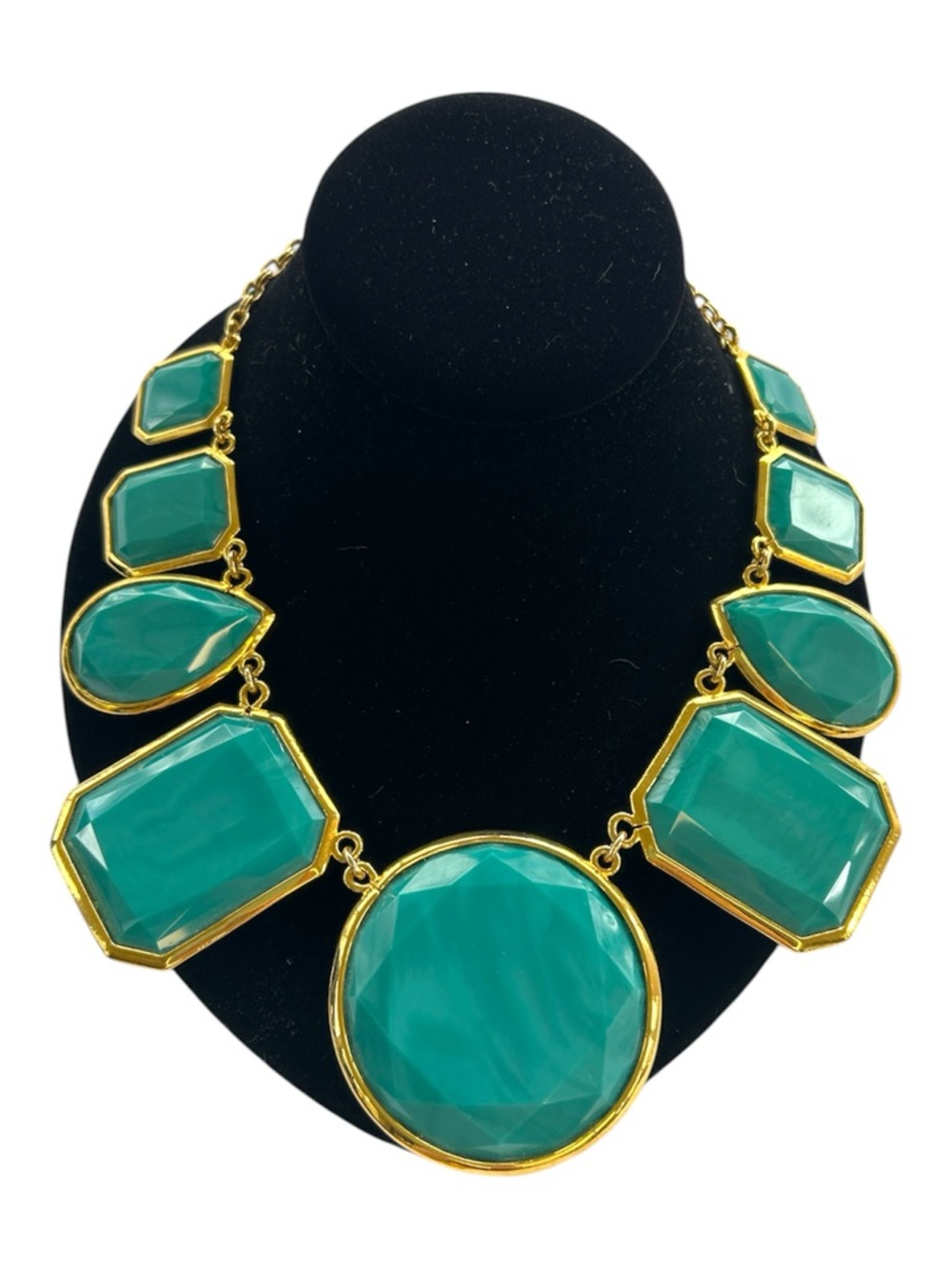 Kate Spade "Swirl Around" Teal Stone Statement Bib Necklace - Gold Tone